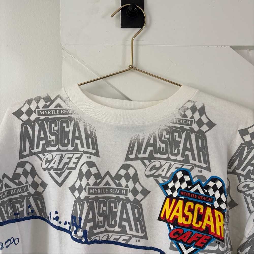 Vtg NASCAR Cafe Myrtle Beach Racing All Over Print 2 Sided T Shirt Size Large - Picture 3 of 11